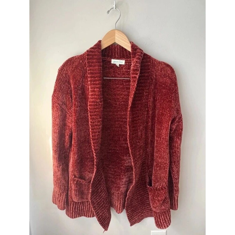 Grace and Lace Rust Chenille Open Front Cardigan Small